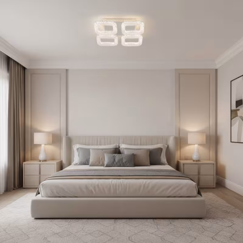 Previzualizare 2: Lustra LED RENATO Nobile cu telecomanda si cristal, 54W, 4 Patrate, Lumina Rece/Calda/Neutra, Dimabila, Alb