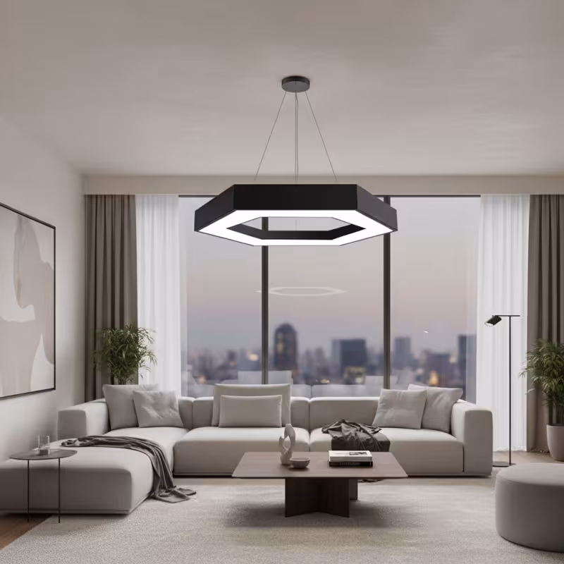 Previzualizare 2: Lustra LED suspendata ANGLE, 52cm, 25W, Inaltime Reglabila, Lumina Rece, Negru, Metal si Acril