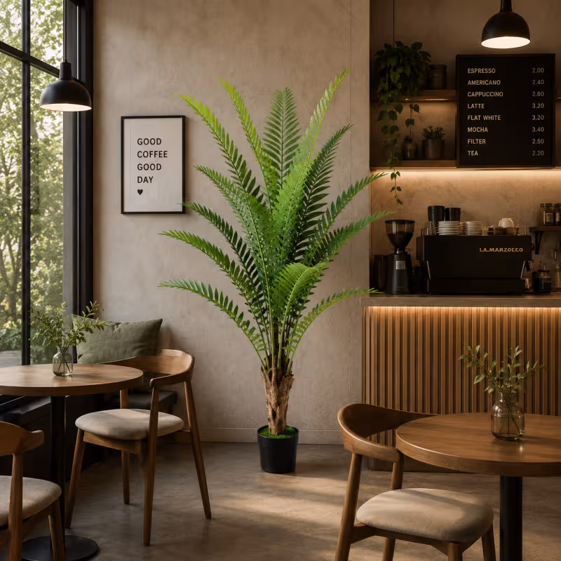 Previzualizare 3: Planta Artificiala Copac Tip Palmier Regal, 200 cm, 15 frunze, Verde, cu Ghiveci