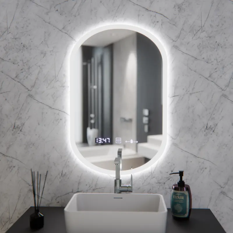 Previzualizare 4: Oglinda LED Ovala, 50x80cm, Lucia Senzor Marcello, Sistem Dezaburire, Ceas & Termometru, Dimabila
