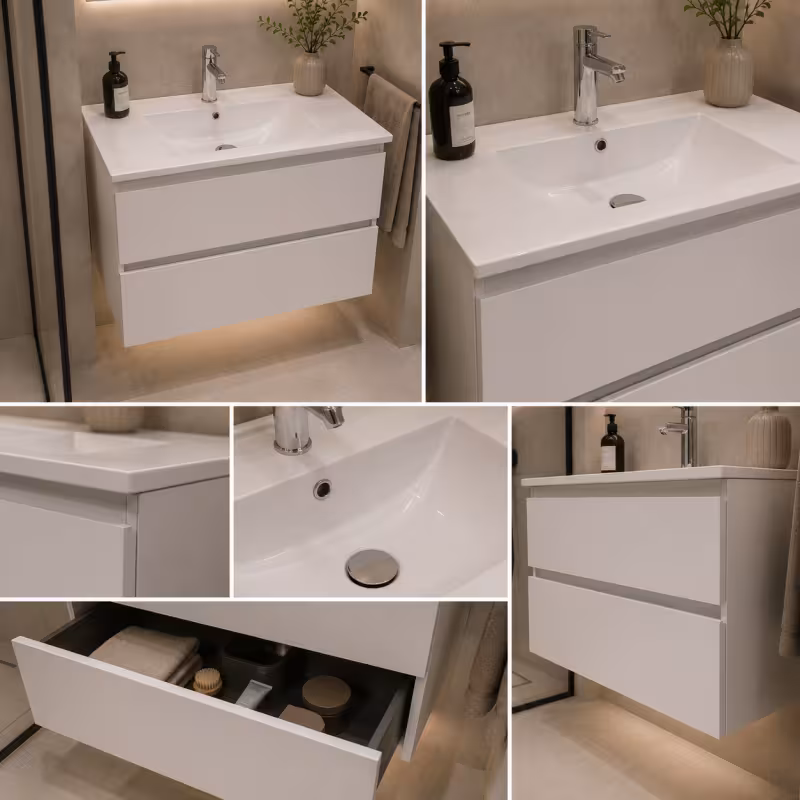 Previzualizare 2: Set Mobilier BELO pentru Baie, Dulap Lavoar, 2 Sertare, Alb