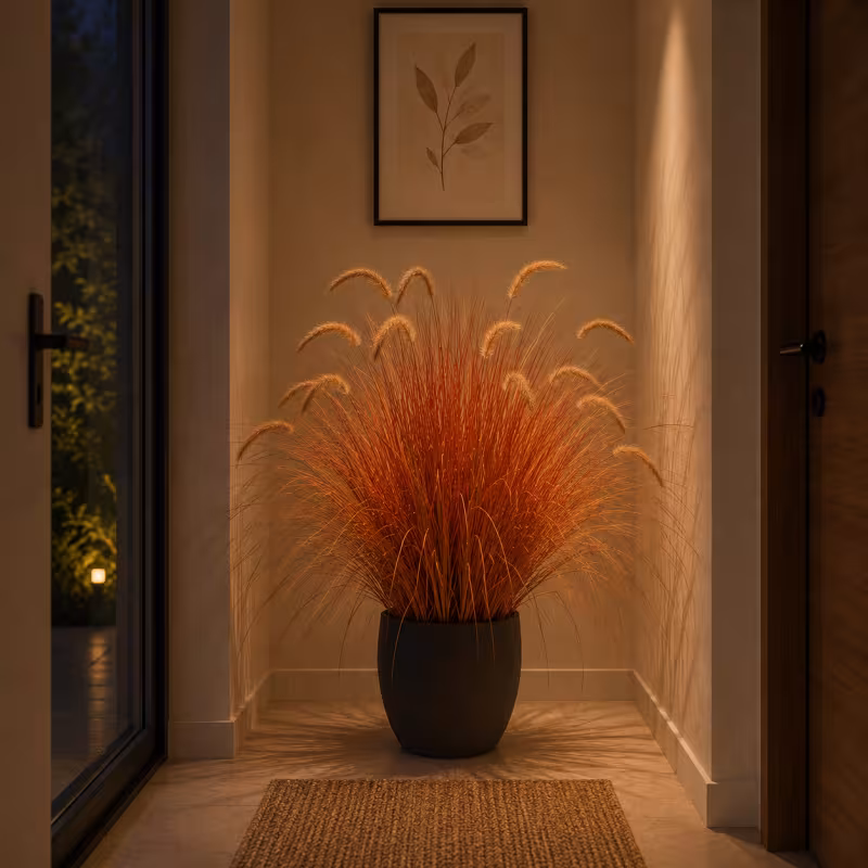 Previzualizare 2: Planta Artificiala Iarba Ornamentala Tip Coada de Vulpe, 100 cm, Iarba Curbata cu Spice, Galben si Portocaliu, Fara Ghiveci