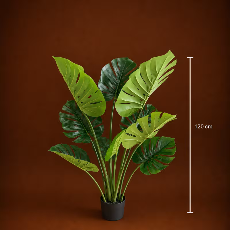 Previzualizare 4: Planta Artificiala Tip Monstera Deliciosa, Cu Frunze Bogate, 120 cm, Verde