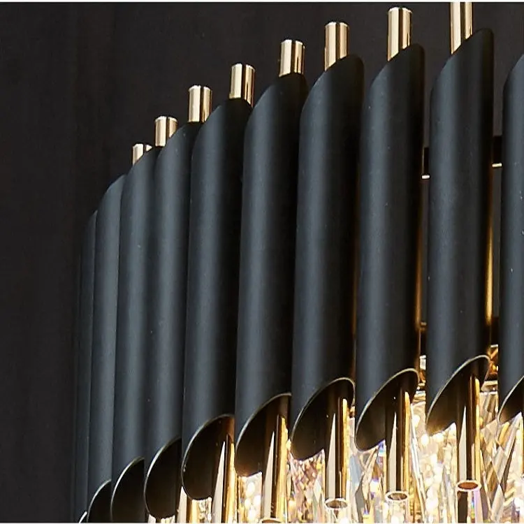 Previzualizare 3: Candelabru Cristal VERSAILLES Eleganza 8x E14, 48 cm, Auriu Lucios si Negru, Inaltime Reglabila