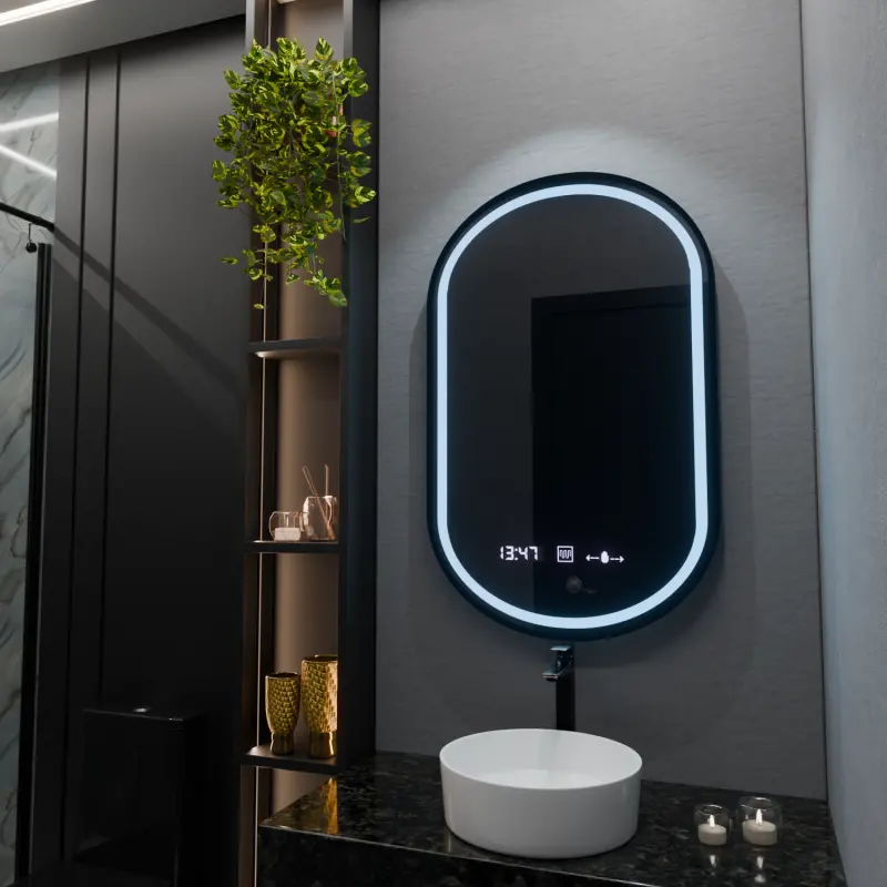 Previzualizare 3: Oglinda LED Ovala, 50x80cm, Alessia MotionGlow Marcello, Sistem Dezaburire, Ceas & Termometru, Dimabila