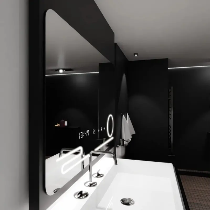 Previzualizare 2: Oglinda LED Rectangulara, 100x60cm, Harmonie MotionGlow Marcello, Sistem Dezaburire, Ceas & Termometru, Lupa Cosmetica, Dimabila