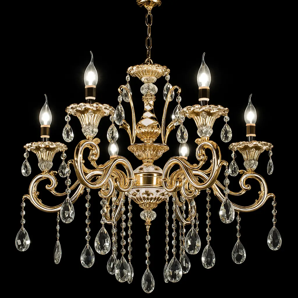Candelabru Cristal Luciano, 6xE14, Auriu, Metal si Cristal