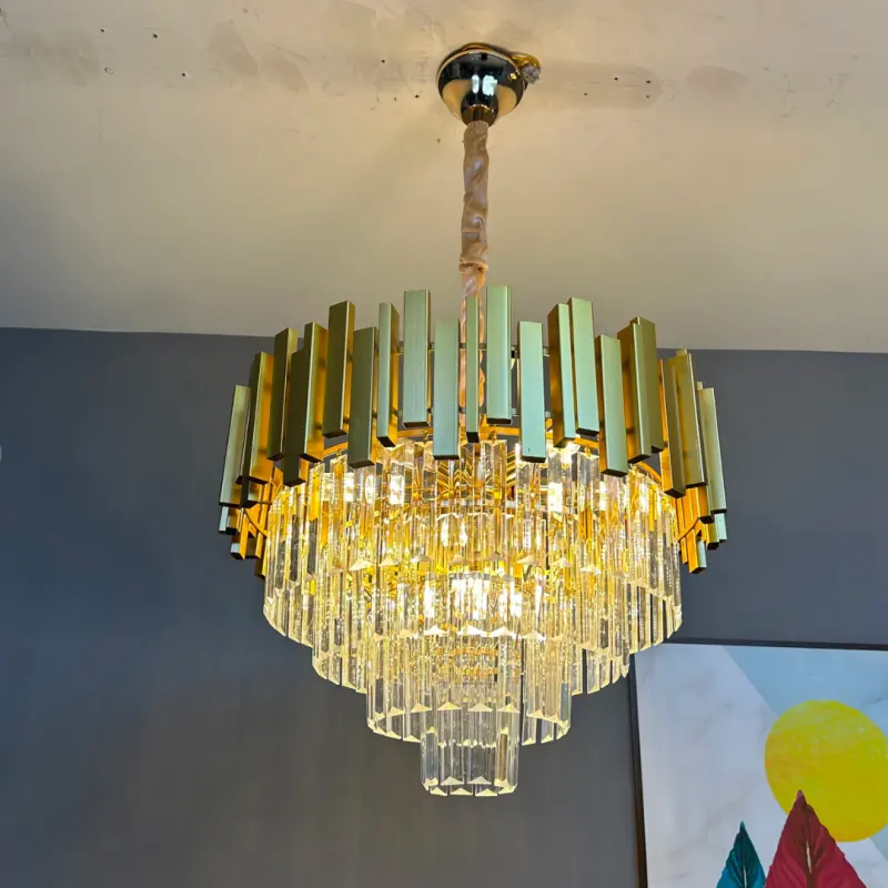 Previzualizare 4: Candelabru Cristal BLOIS Eleganza, Diametru 50cm, 8x E14, Auriu Lucios, Inaltime Reglabila