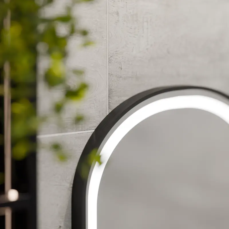 Previzualizare 4: Oglinda LED Touch Helmut Sistem Dezaburire, Ceas si Temperatura 50x90 cm Rama Negru Brushed Marcello Funghi