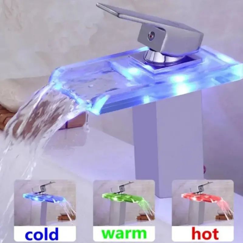 Previzualizare 4: Baterie Lavoar, Aliaj si Sticla, Crom, Lumina RGB, Schimbare de culoare in functie de temperatura apei, OD3008