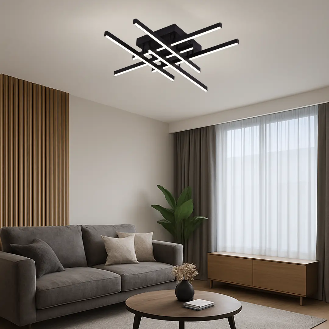 Lustra LED cu Telecomanda LINEX, 81W, 6 Elemente, Liniara, lumina Rece/Calda/Neutra, Dimabila, Negru