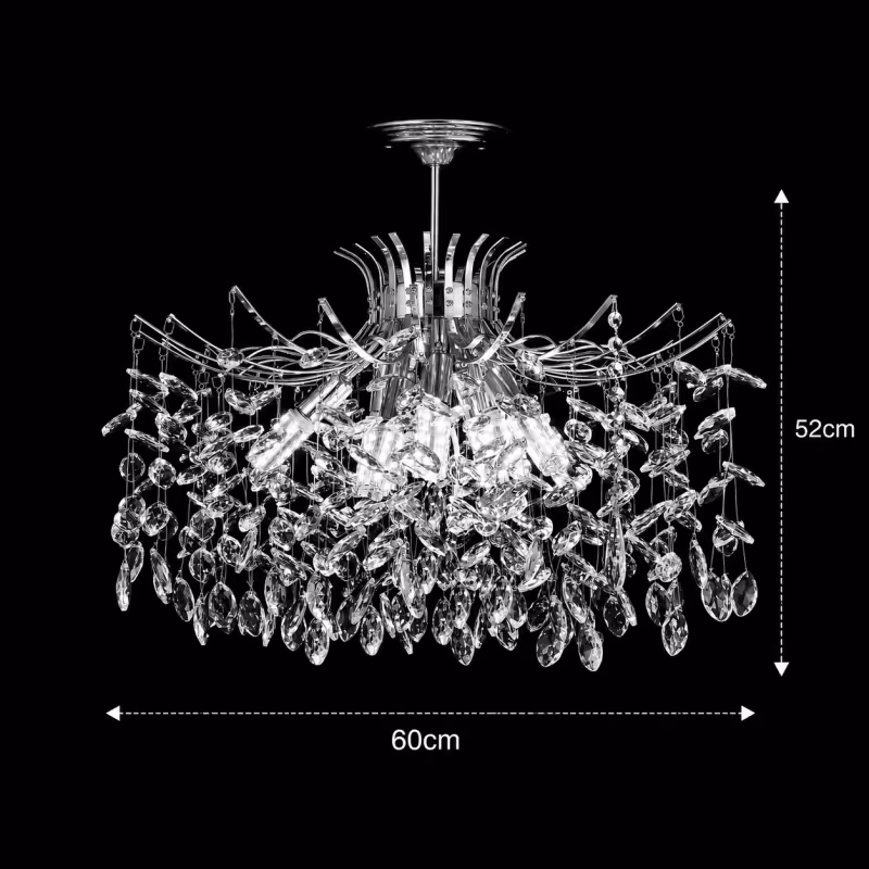 Previzualizare 4: Candelabru Cristal PROWES Magno, 10xE14, D60 cm, Crom Lucios, Inaltime Reglabila, Metal si Cristal
