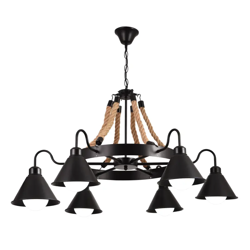 Previzualizare 4: Lustra Vintage cu Franghie LV584/6BK, 6xE27 Lemn Inchis