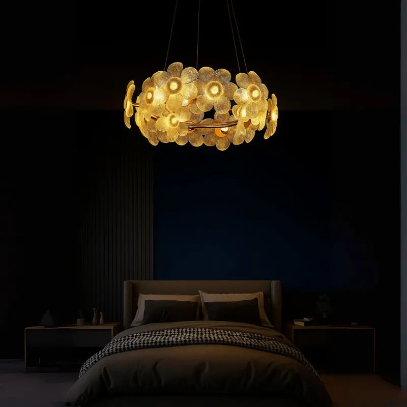 Previzualizare 2: Candelabru Cristal LED, Cadenza Allegro 40W, Diametru 48cm, Inaltime reglabila, Auriu, Lumina Calda/Rece/Neutra 3000K/4000K/6000K, Metal si Cristal