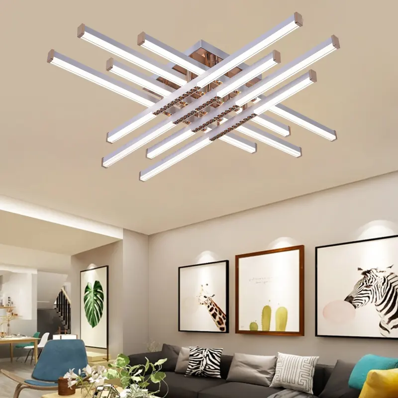 Lustra LED cu Telecomanda Axial, 98W, 8 Elemente, Lumina Rece/Clada/Neutra, Dimabila, Alb