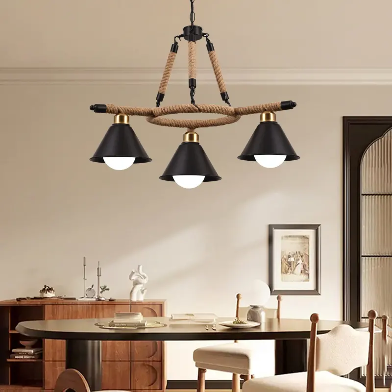 Previzualizare 3: Lustra Suspendata Vintage, LV571/3BK, 3xE27, Maro, Metal si Sfoara