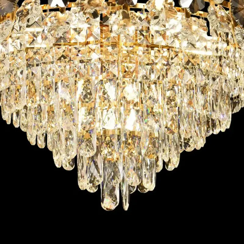 Previzualizare 4: Candelabru Cristal FLORENCE Eleganza 9x E14, Diametru 50cm, Auriu Lucios, Inaltime Reglabila