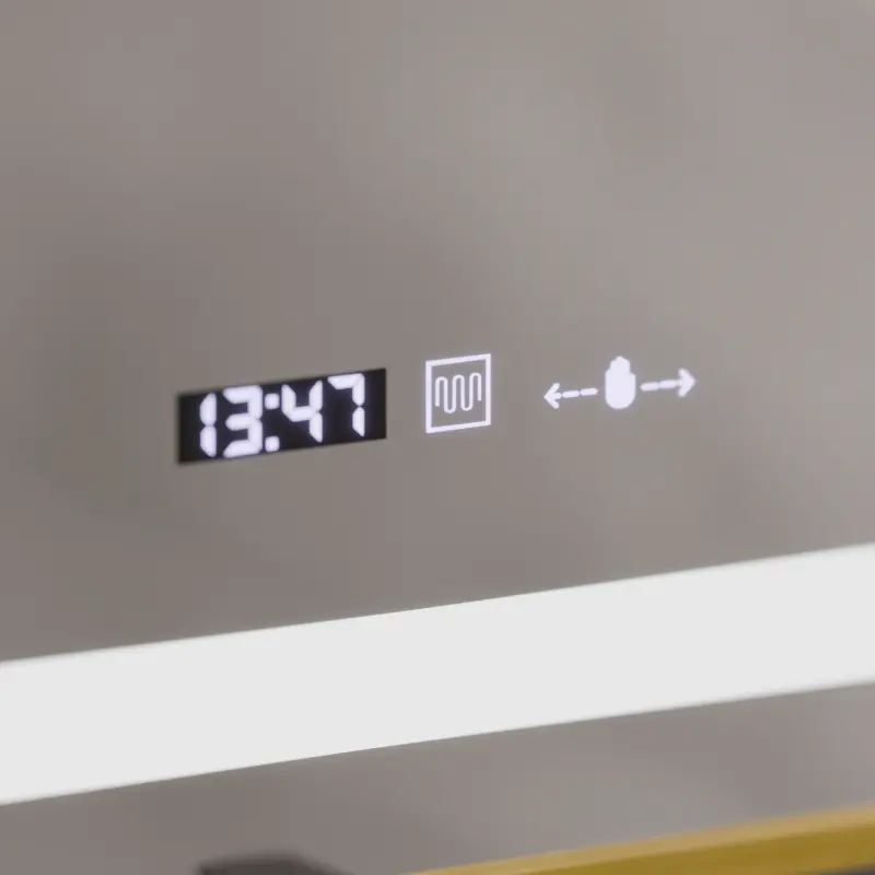 Previzualizare 2: Oglinda LED Rectangulara, 60x80cm, Eclat MotionGlow Marcello, Sistem Dezaburire, Ceas & Termometru, Lupa Cosmetica, Dimabila, Rama Auriu Brushed