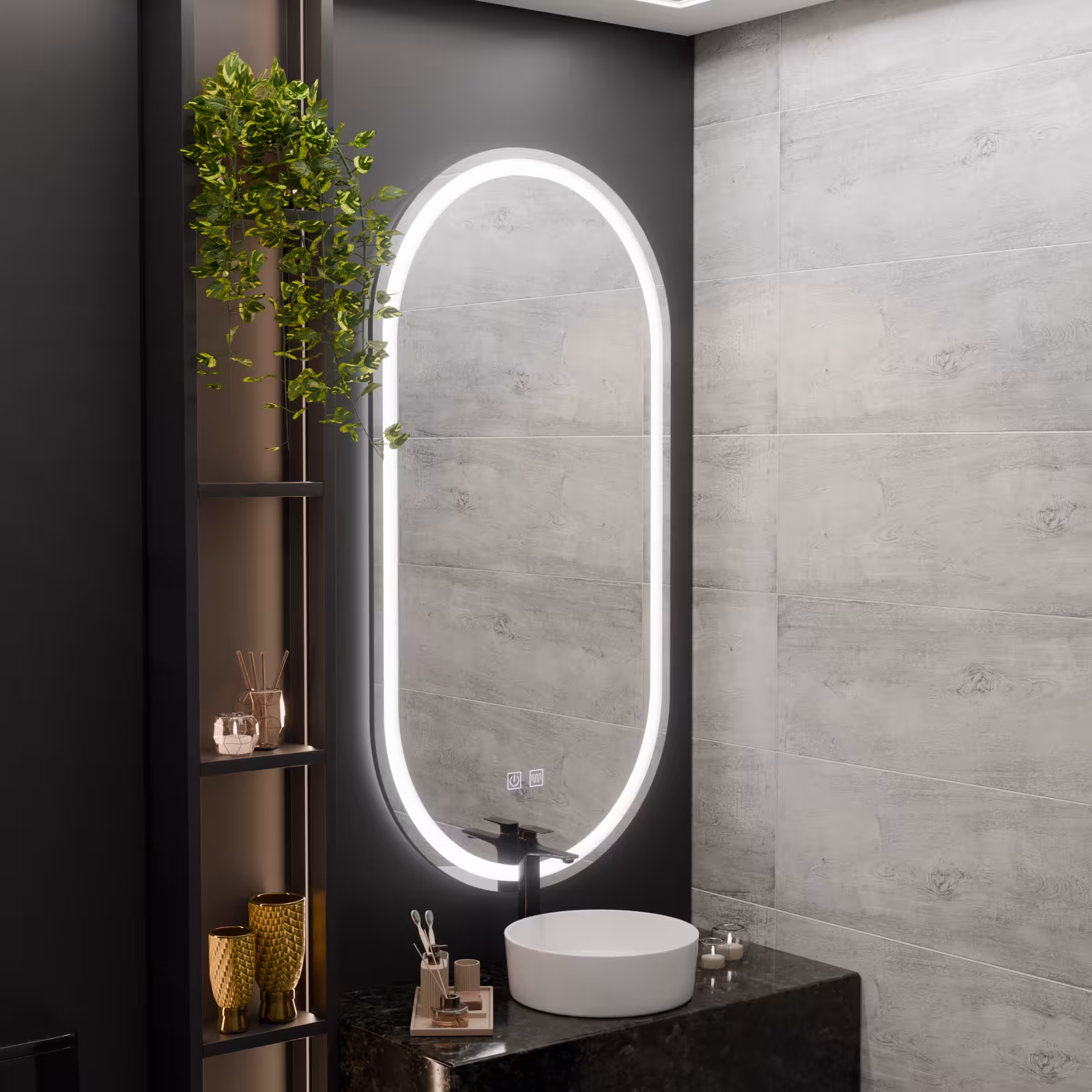 Oglinda LED Ovala, 50x100cm, Velara Touch, Sistem Dezaburire, Dimabila