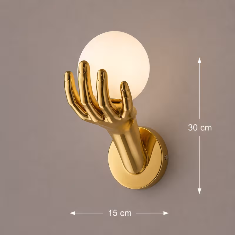 Previzualizare 4: Aplica LED Decorativa MANO, 15x30cm, 1xE27, Sticla si Resina, Auriu