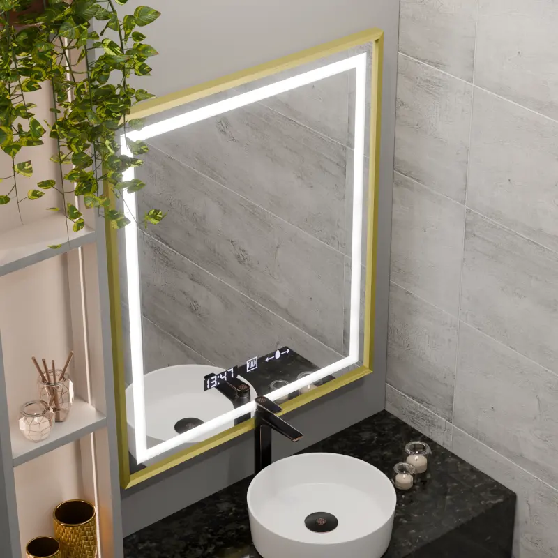 Previzualizare 3: Oglinda LED Rectangulara, 75x90cm, Verite Royale Gold MotionGlow Marcello, Sistem Dezaburire, Ceas & Termometru, Dimabila