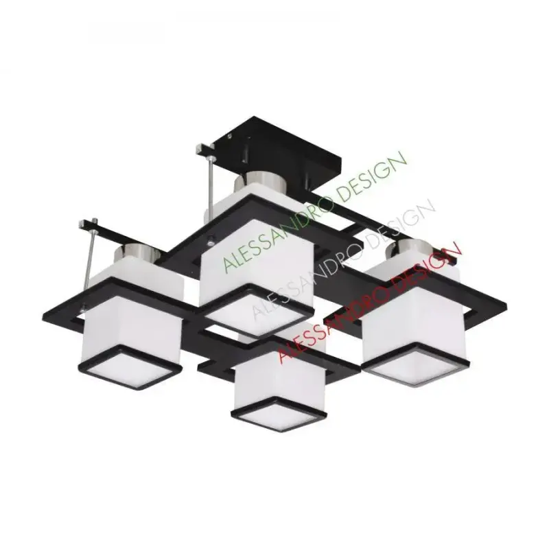 Previzualizare 2: Lustra Clasica Aramis cu lemn, Abajur Patrat, 4 X Dulie E27, Alb / Negru