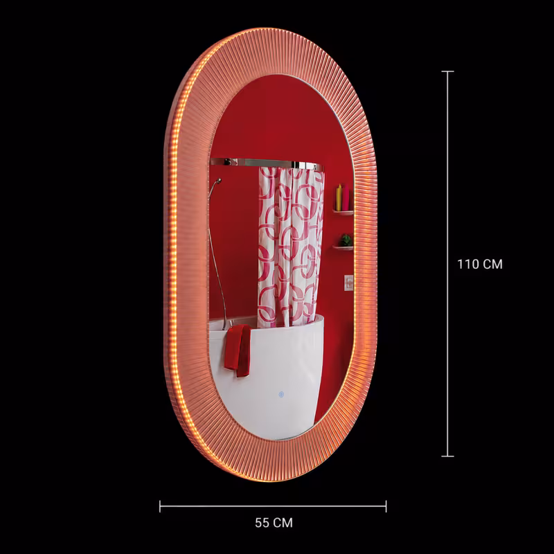 Previzualizare 3: Oglinda LED FISHMAN Ovala, 55x110cm, Rama din acrilic cu efect irizat, Senzor, Lumina 3000K, 4000K, 6000K, Sistem Dezaburire, Acrilic, Functii Ceas si Temperatura
