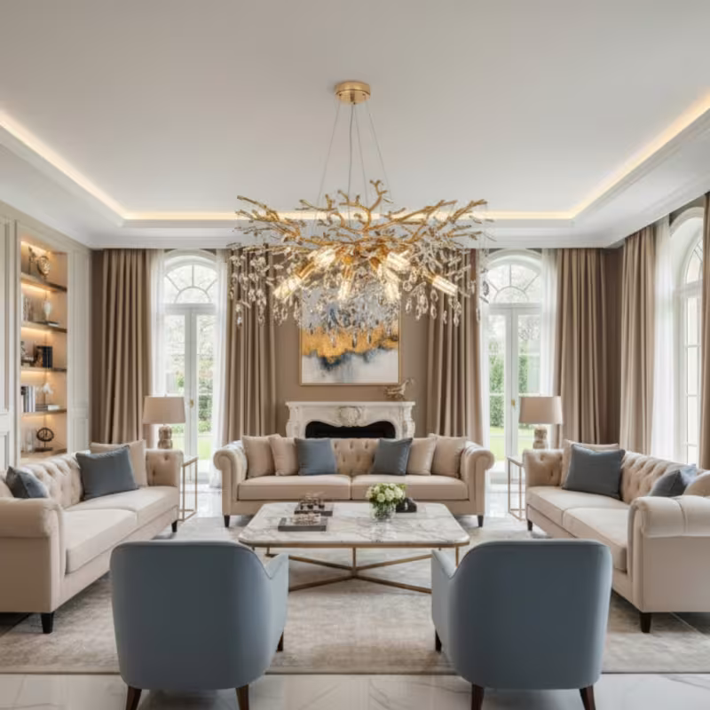 Previzualizare 2: Candelabru Cristal LEAF Regalis, Φ80cm, 10xE14, Auriu, Metal si Cristal