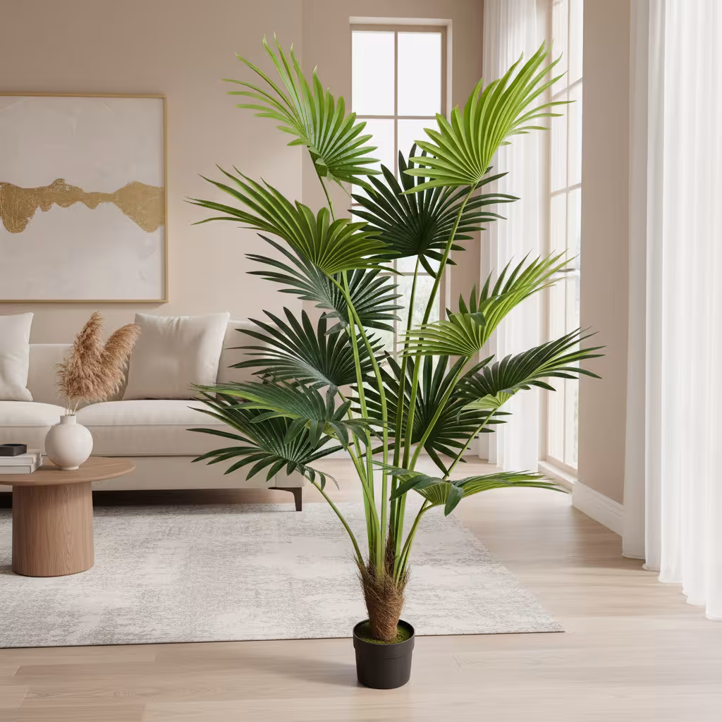 Planta Artificiala Tip Palmier Livistona Evantai, 12 frunze, 180 cm, Verde