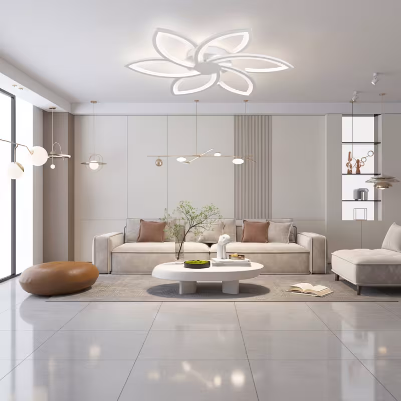 Previzualizare 3: Lustra LED cu telecomanda si cristal FLORA 82W, 6 Petale, lumina Rece/Calda/Neutra, Dimabila, Alb