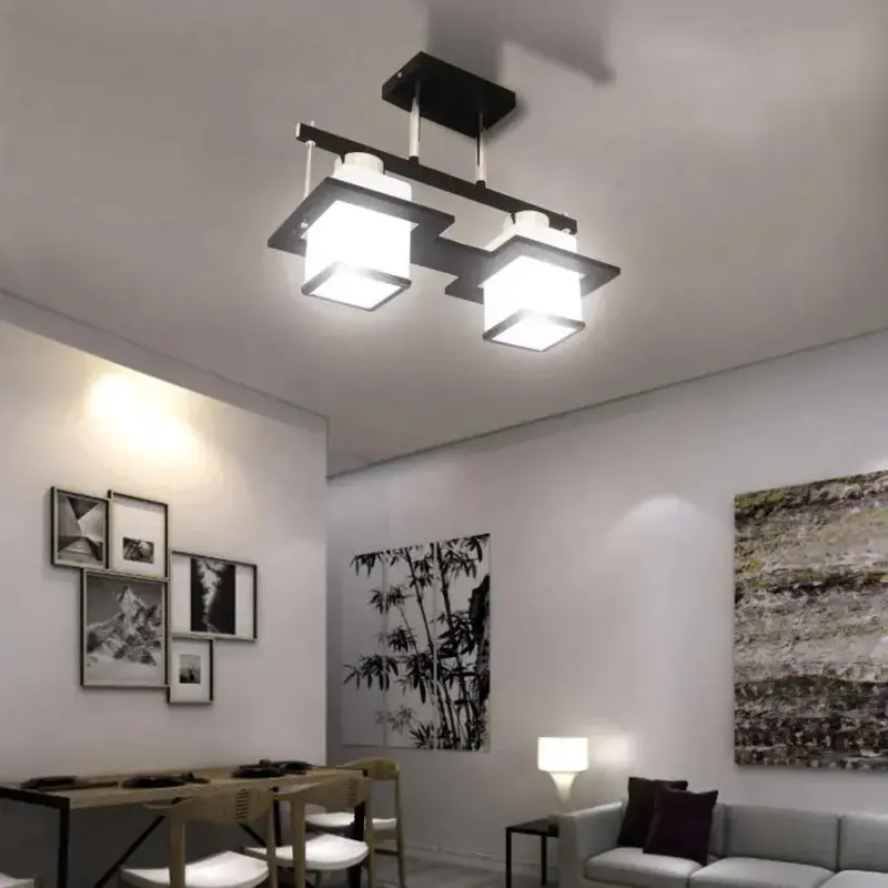 Lustra Clasica Aramis cu Lemn Abajur Patrat 2X E27 Gri Negru