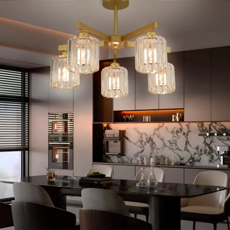Lustra Clasica Moderna LC110/5GD cu Cristal, 5xE27, Auriu, Metal si Cristal