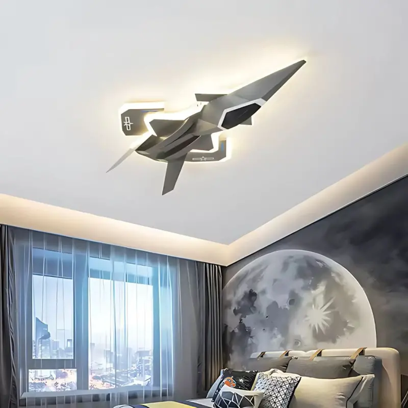 Previzualizare 3: Lustra LED pentru copii FIGHTER, Tip avion, 101W, Lumina Rece/Calda/Neutra, Aripi mobile, Gri Aeronautic