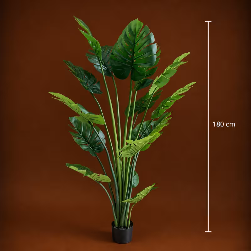 Previzualizare 4: Planta Artificiala Tip Monstera Deliciosa, Cu Frunze Bogate, 180 cm, Verde