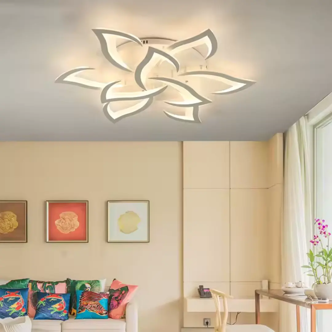 Lustra LED cu telecomanda LOTUS 91W, 9 Petale, lumina Rece/Calda/Neutra, Dimabila, Alb