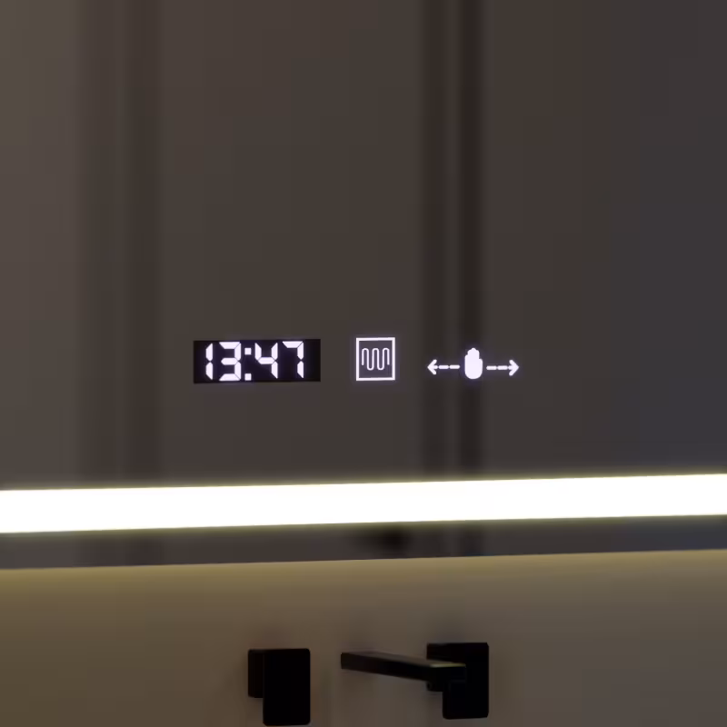 Previzualizare 2: Oglinda LED Rectangulara 120x80cm Verite MotionGlow Marcello, Sistem Dezaburire, Ceas & Termometru, Dimabila W09/120X80BTRGB