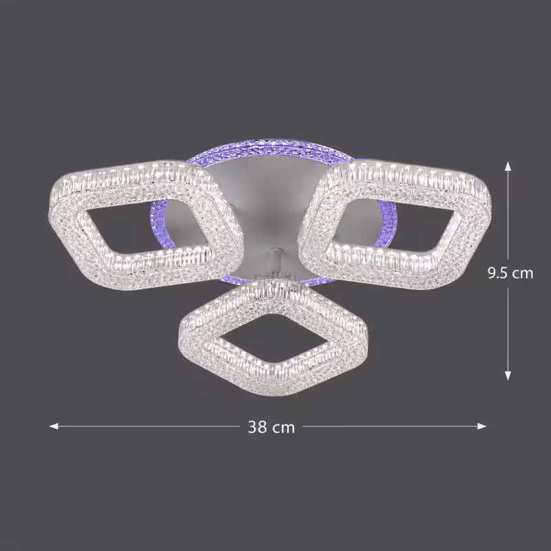 Previzualizare 4: Lustra LED RENATO Nobile cu telecomanda si cristal, 39W, 3 Patrate, Lumina Rece/Calda/Neutra, Dimabila, Alb