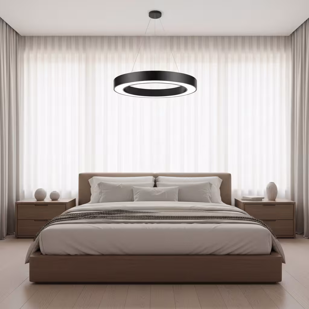 Lustra LED suspendata ANGLE, D52cm, 25W, Inaltime Reglabila, Lumina Rece, Negru, Metal si Acril