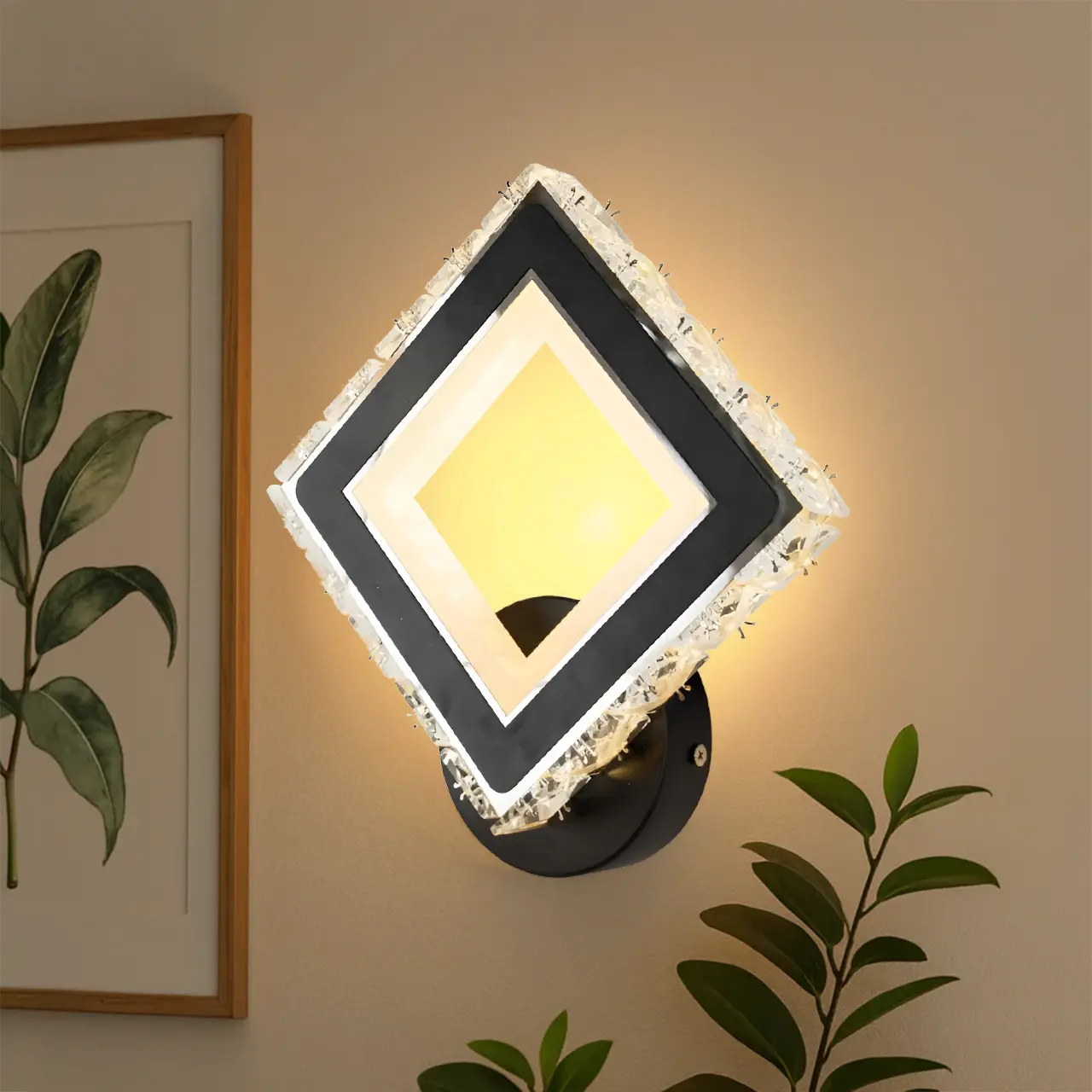 Aplica LED TERRANO cu Cristale, Patrat, 24W, Lumina Rece/Calda/Neutra, Negru & Inox
