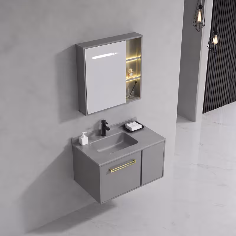 Previzualizare 2: Set Mobilier NOVA pentru Baie, Dulap Lavoar + Dulap Oglinda 60cm, 2 Piese, Gri