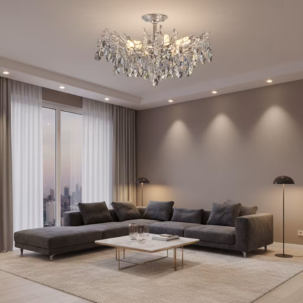 Candelabru Cristal REINA Magno, 6xE14, D60cm, Crom Lucios, Metal si Cristal