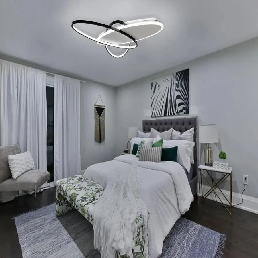 Lustra LED cu telecomanda LIGURIA 77W, 3 Ovale, lumina Rece/Calda/Neutra, Dimabila, Negru Alb