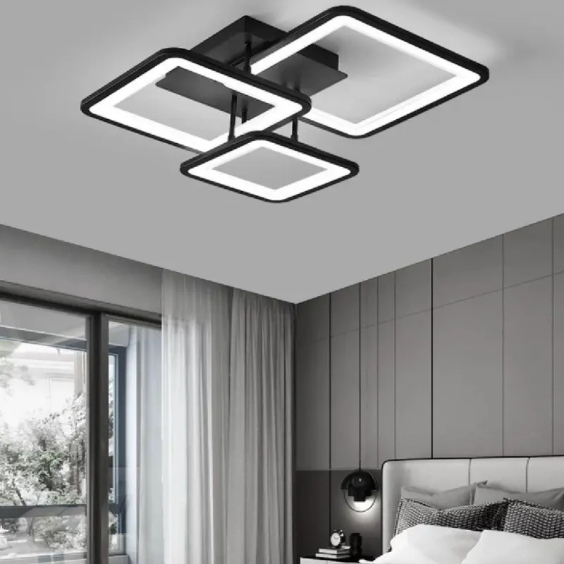 Previzualizare 2: Lustra LED cu telecomanda ZOE 46W, 3 Patrate, lumina Rece/Calda/Neutra, Dimabila, Negru