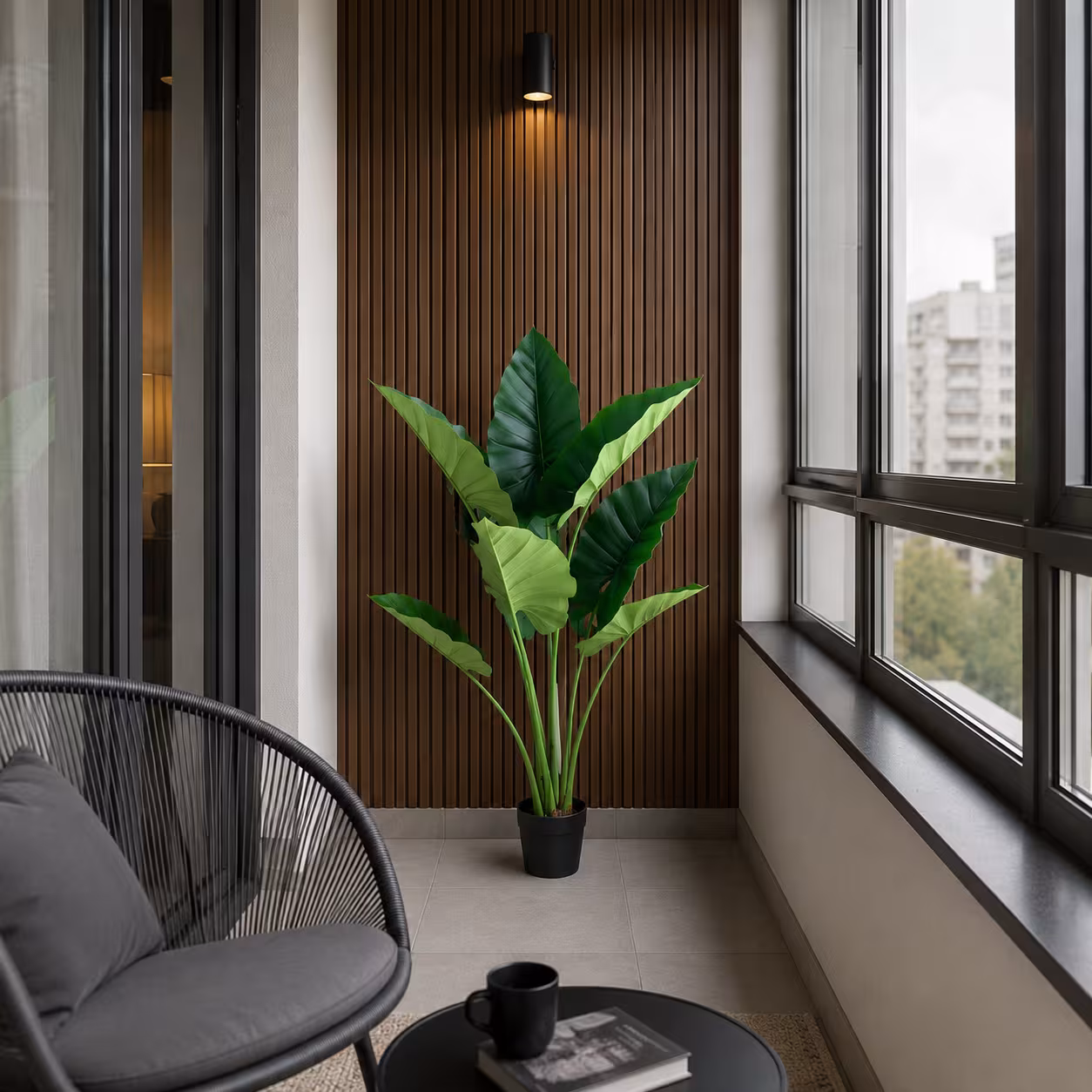 Planta Artificiala Tip Alocasia, 10 frunze, Plastic, 120 cm, Verde