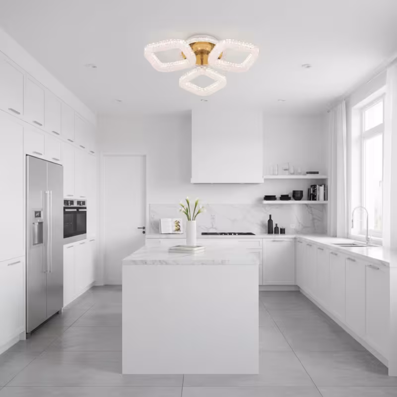 Previzualizare 3: Lustra LED RENATO Nobile cu telecomanda si cristal, 39W, 3 Patrate, Lumina Rece/Calda/Neutra, Dimabila, Auriu