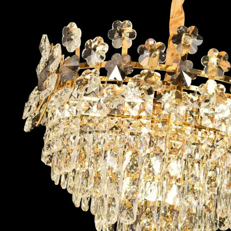 Previzualizare 2: Candelabru Cristal FLORENCE Eleganza 9x E14, Diametru 50cm, Auriu Lucios, Inaltime Reglabila
