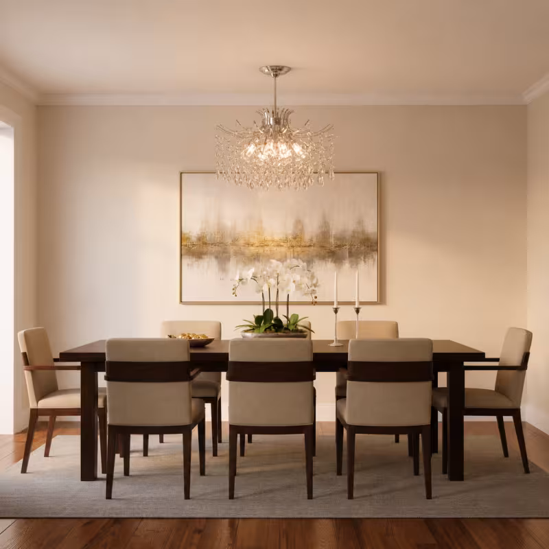 Previzualizare 3: Candelabru Cristal PROWES Magno, 10xE14, D60 cm, Crom Lucios, Inaltime Reglabila, Metal si Cristal