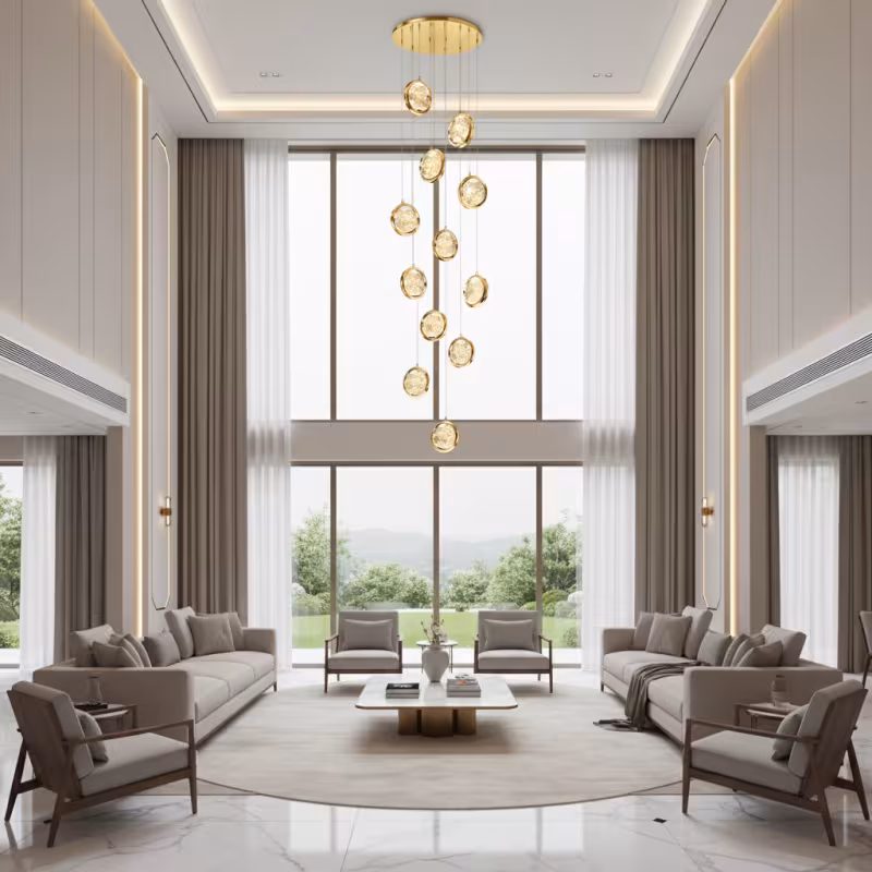 Previzualizare 3: Candelabru Cristal FRAME LED cu Telecomanda, Suspendat, 12 Surse, 36W, Diametru 40cm, Lumina Calda / Neutra / Rece, Inaltime Reglabila, Auriu, Metal si Cristal