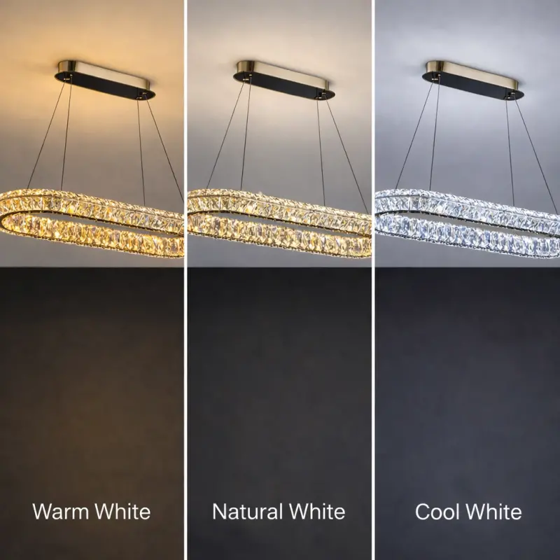 Previzualizare 3: Lustra LED cu Telecomanda, LLC132/900X300GD, Cristal si Metal, 39W, 1 Cerc, Dimabila, Inaltime Reglabila, Lumina Rece/Calda/Neutra, Iluminat Luxos