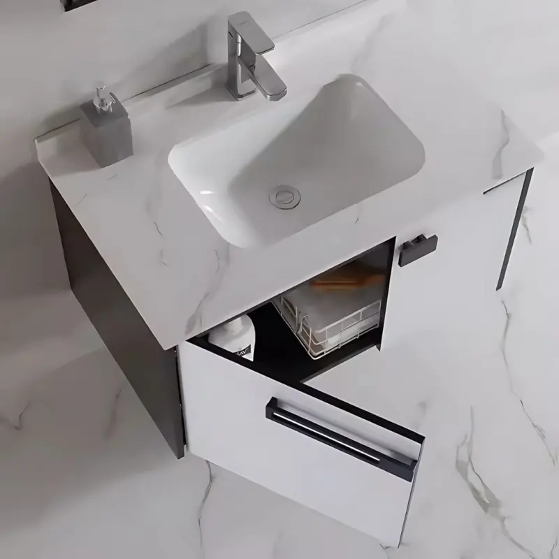 Previzualizare 3: Set Mobilier pentru Baie CRETA, 60x50cm, 2 Piese, Negru si Alb